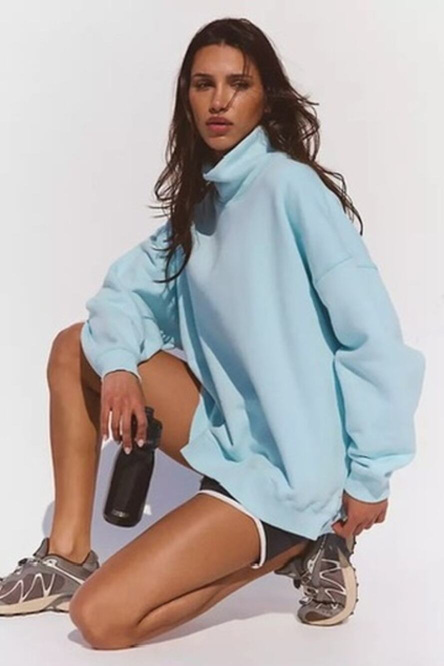 Free People A Cut Above Mock Neck Pullover Sweatshirt, NWT, Frosty Blue, Size